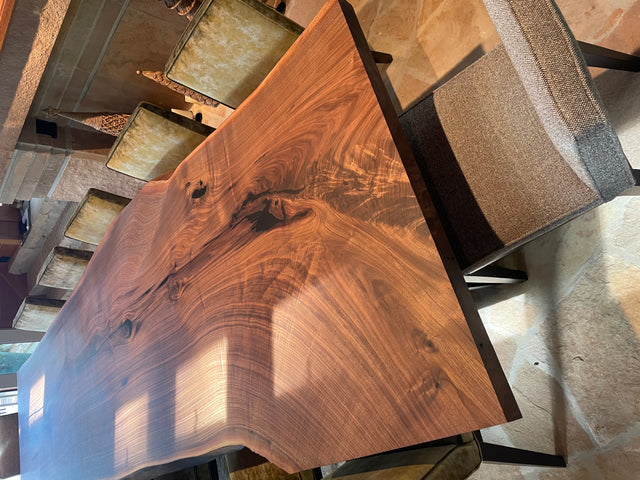 Single Slab Black Walnut Dining Table with Live Edge Detail