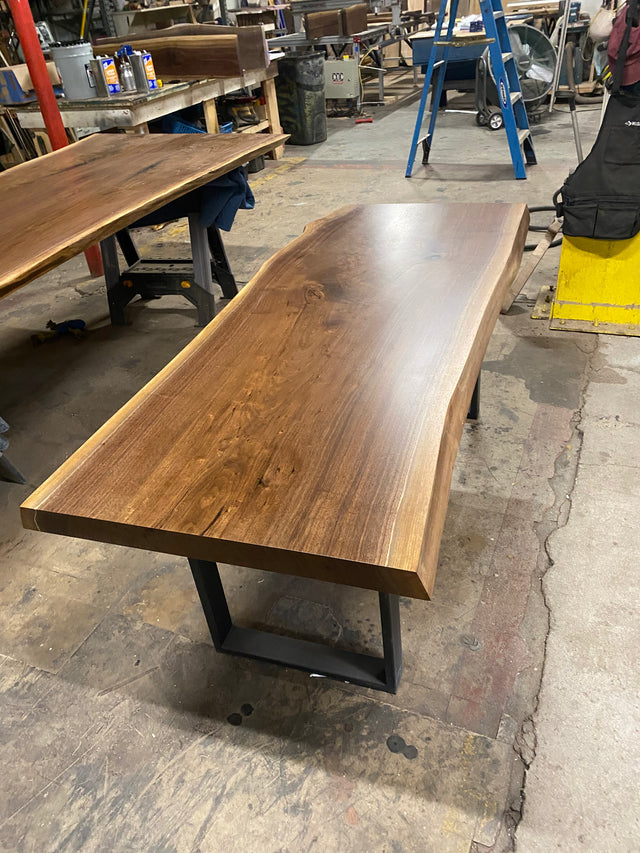 Single Slab Black Walnut Dining Table with Live Edge