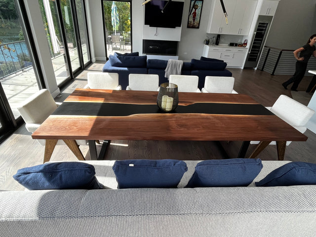 Black Walnut Live Edge River Epoxy Dining Table