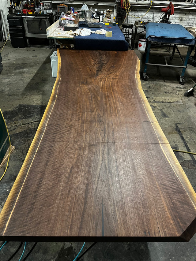 Black Walnut Dining Table with Live Edge and Single Slab Top