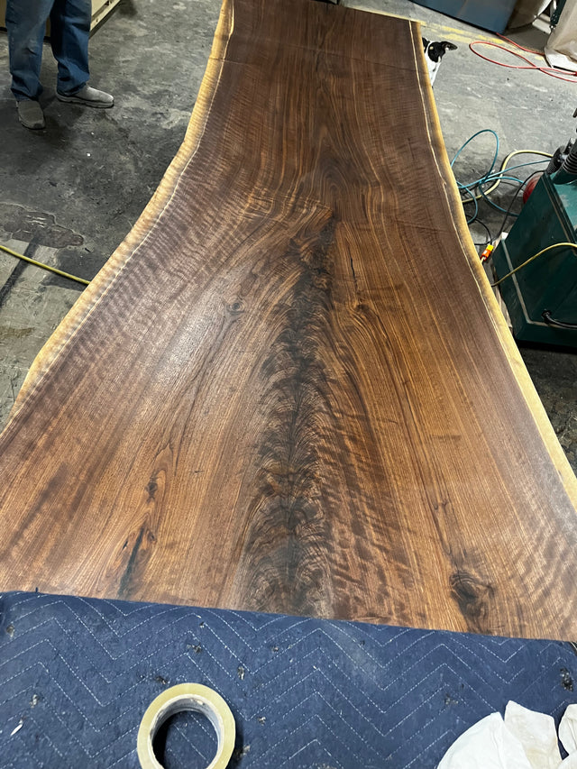 Black Walnut Dining Table with Live Edge and Single Slab Top