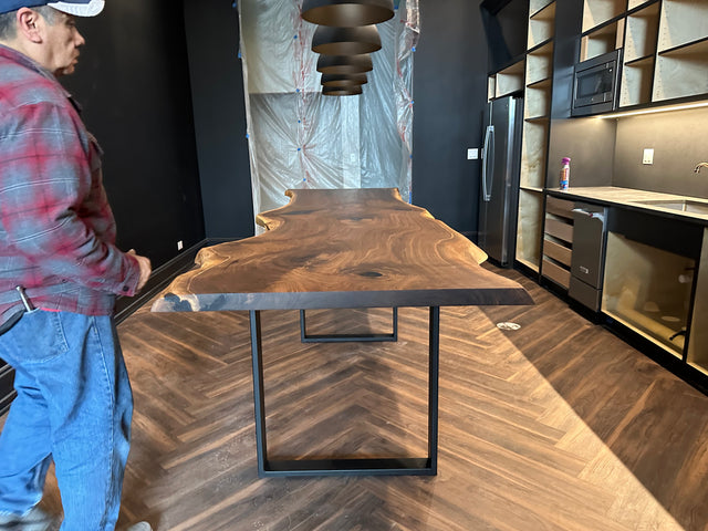 Dining Table with Black Walnut Single Slab and Live Edge Design