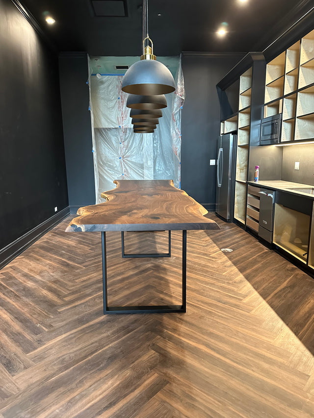 Dining Table with Black Walnut Single Slab and Live Edge Design