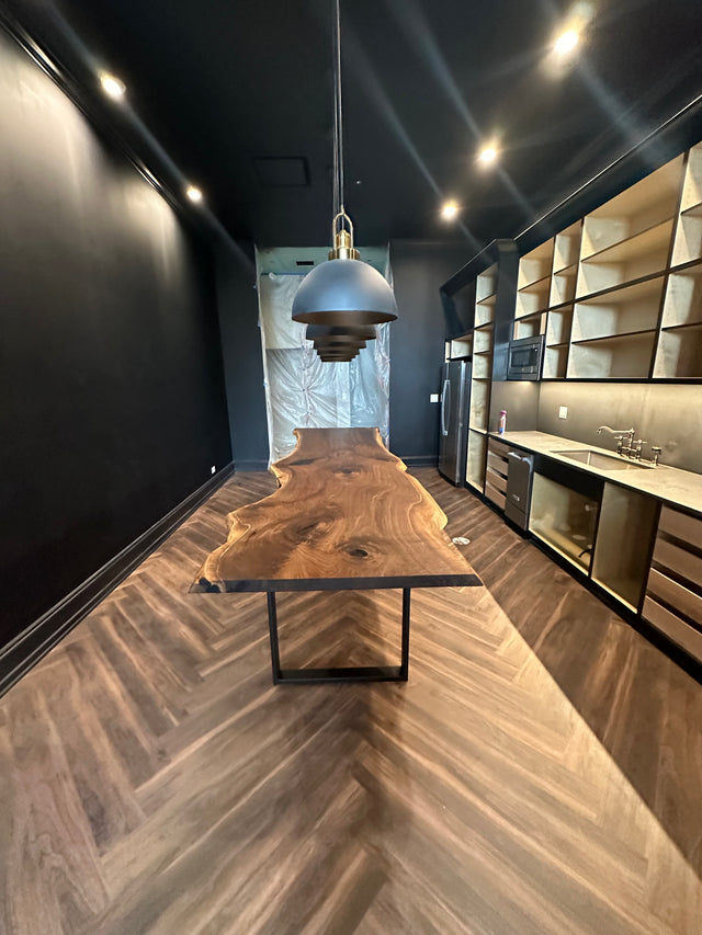 Dining Table with Black Walnut Single Slab and Live Edge Design