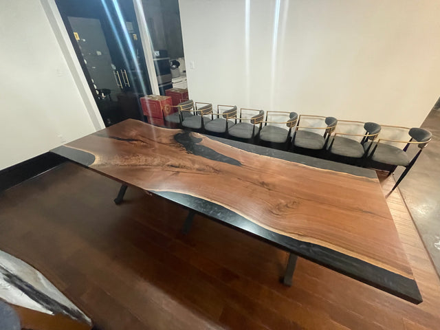 Black Walnut Live Edge River Epoxy Dining Table