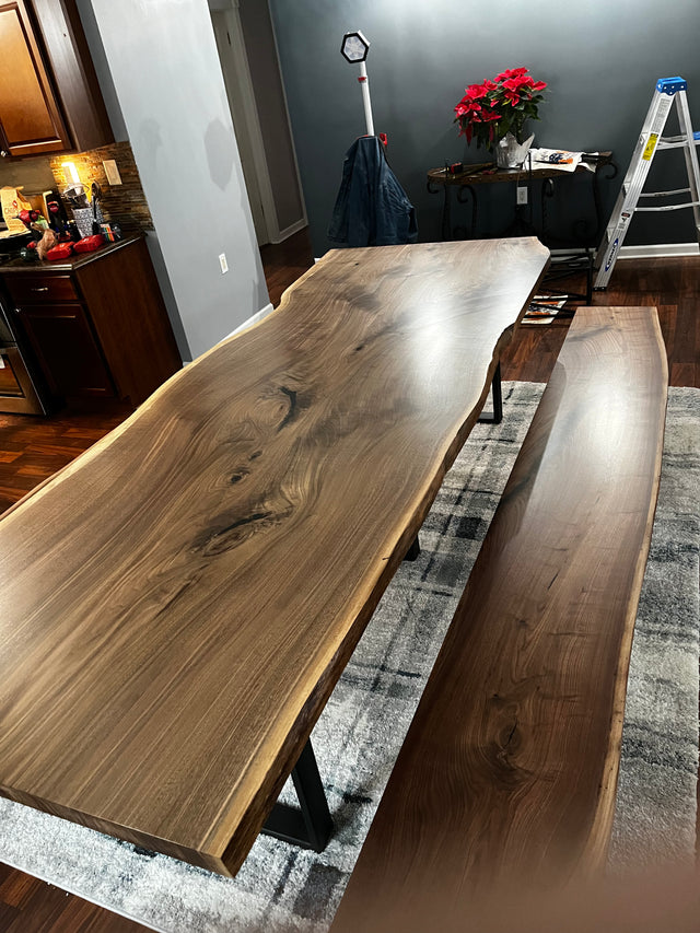 Black Walnut Live Edge Dining Table with Single Slab Design