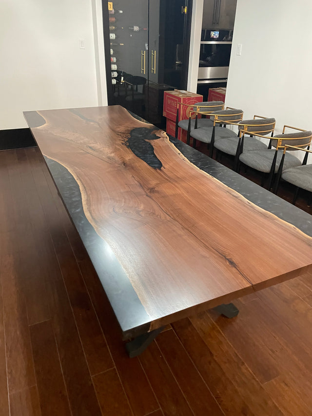 Black Walnut Live Edge River Epoxy Dining Table