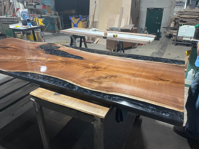 Black Walnut Live Edge River Epoxy Dining Table