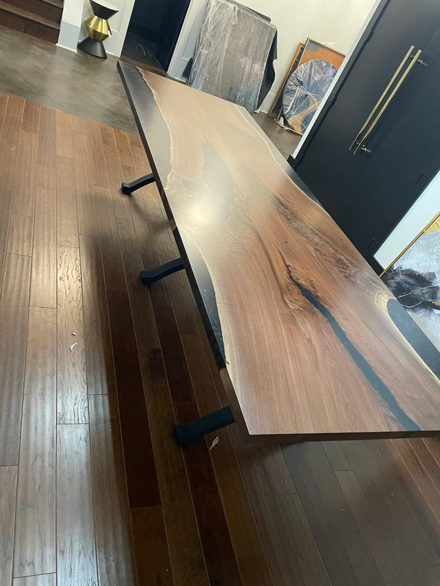 Black Walnut Live Edge River Epoxy Dining Table