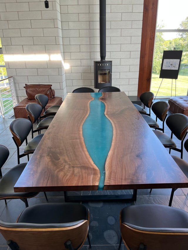 Black Walnut Live Edge River Epoxy Dining Table