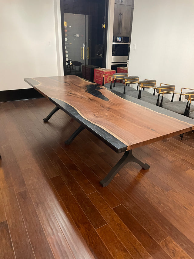 Black Walnut Live Edge River Epoxy Dining Table