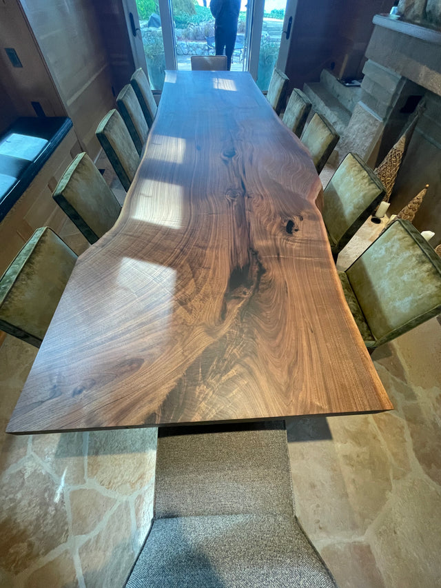 Single Slab Black Walnut Dining Table with Live Edge Detail