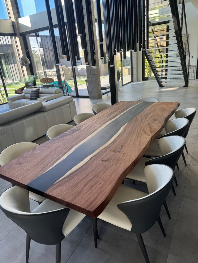 Black Walnut Live Edge River Epoxy Dining Table