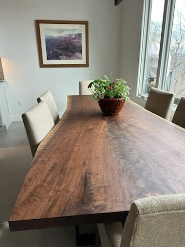 Black Walnut Dining Table with Live Edge and Single Slab Top