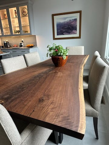 Black Walnut Dining Table with Live Edge and Single Slab Top