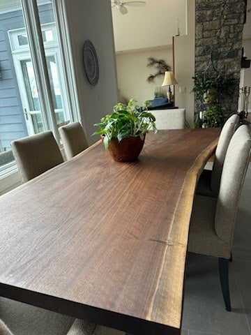 Black Walnut Dining Table with Live Edge and Single Slab Top