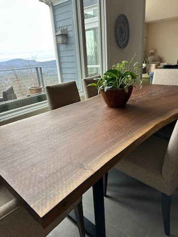 Black Walnut Dining Table with Live Edge and Single Slab Top