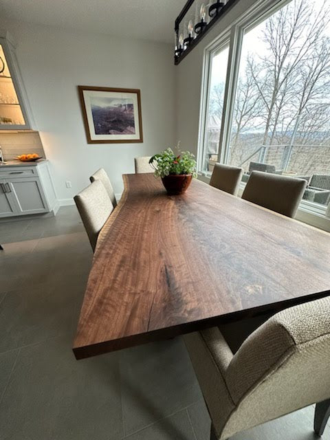 Black Walnut Dining Table with Live Edge and Single Slab Top