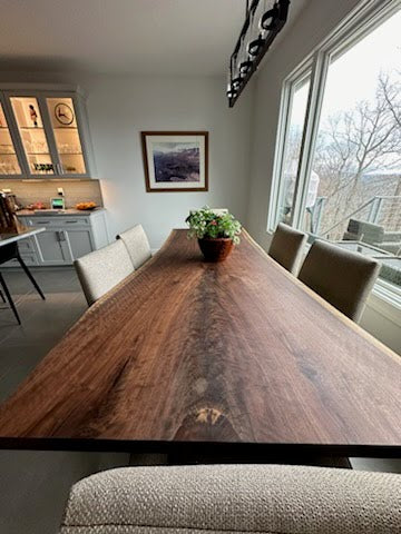 Black Walnut Dining Table with Live Edge and Single Slab Top