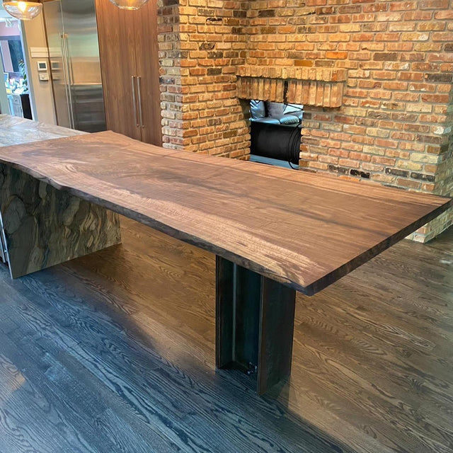 Black Walnut Dining Table with Single Slab and Live Edge