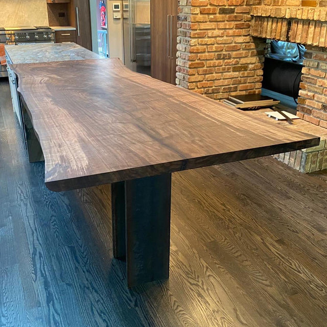 Black Walnut Dining Table with Single Slab and Live Edge