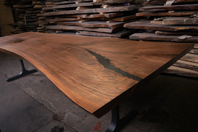 Black Walnut Live Edge Dining Table with a Single Slab Top