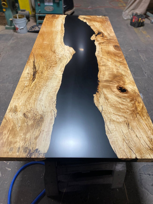Spalted Maple Live Edge Epoxy River Dining Table