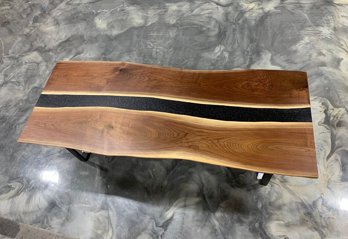 Black Walnut Live Edge River Epoxy Dining Table