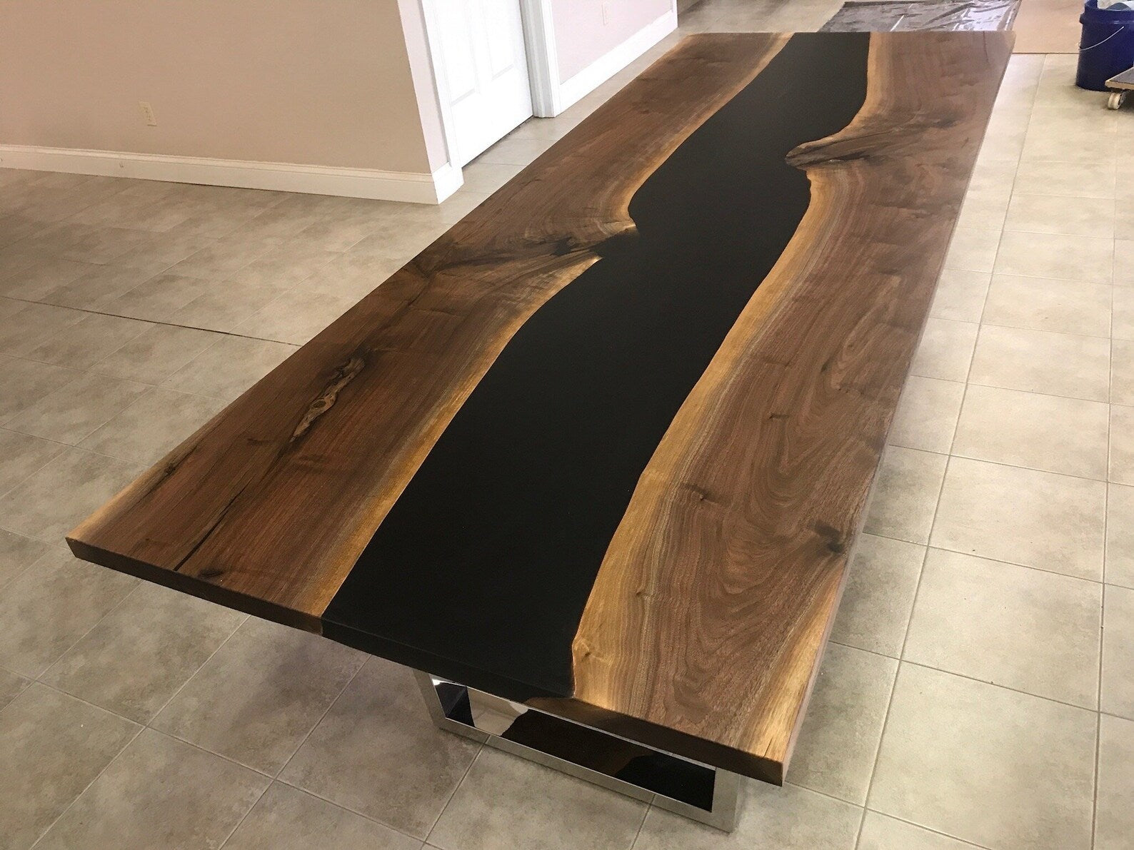 Live Edge Black Walnut River Epoxy Dining Table Chicago Makers Studio