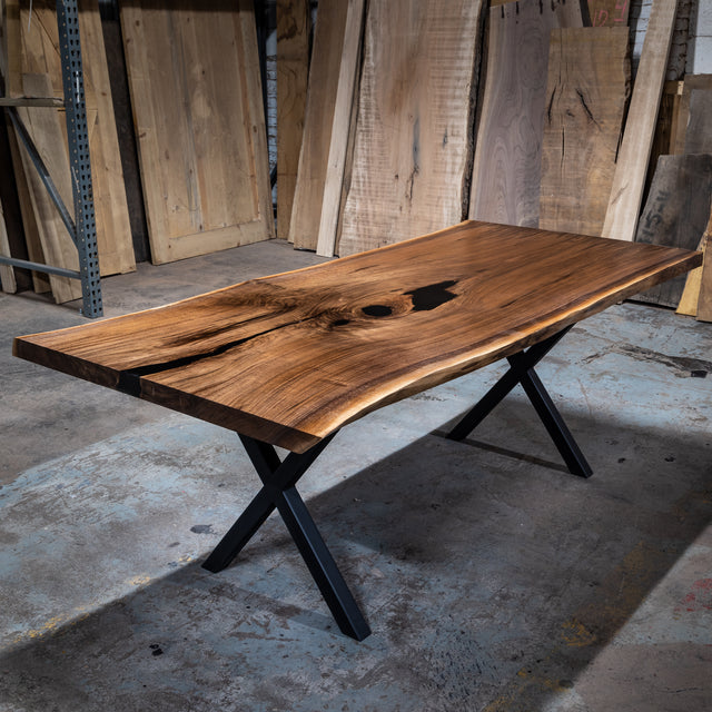 Live Edge Dining Table with X shaped metal legs