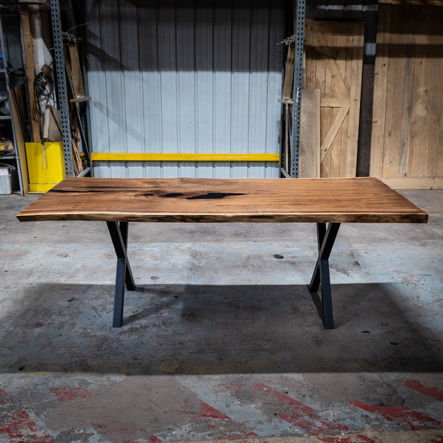 Live Edge Dining Table with X shaped metal legs