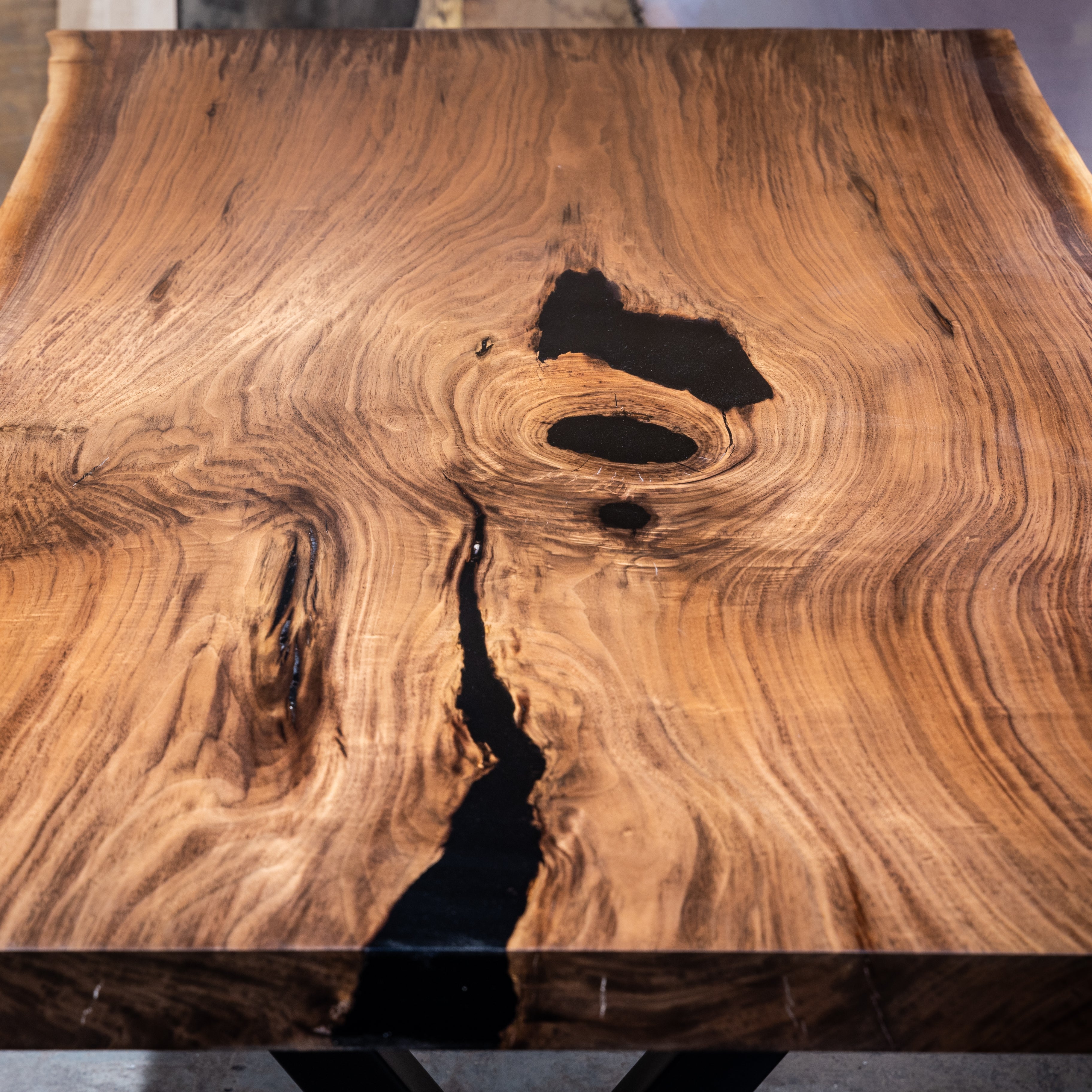 Live Edge Dining Table with X shaped metal legs