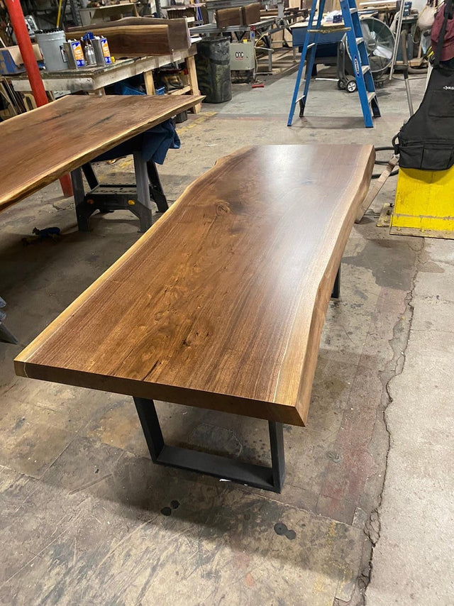 Single Slab Black Walnut Dining Table with Live Edge