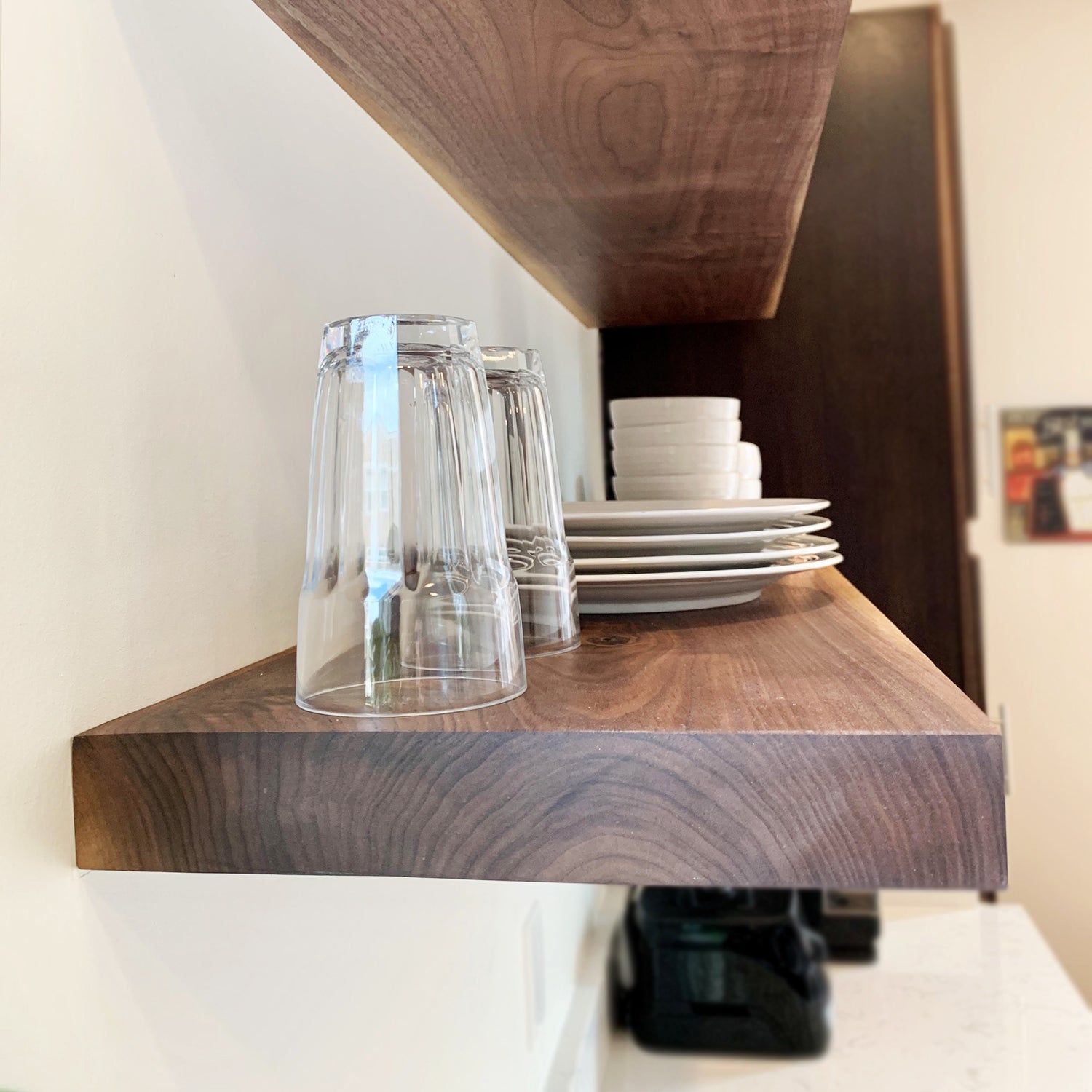 Walnut Floating Shelf Heavy Duty Single Slab