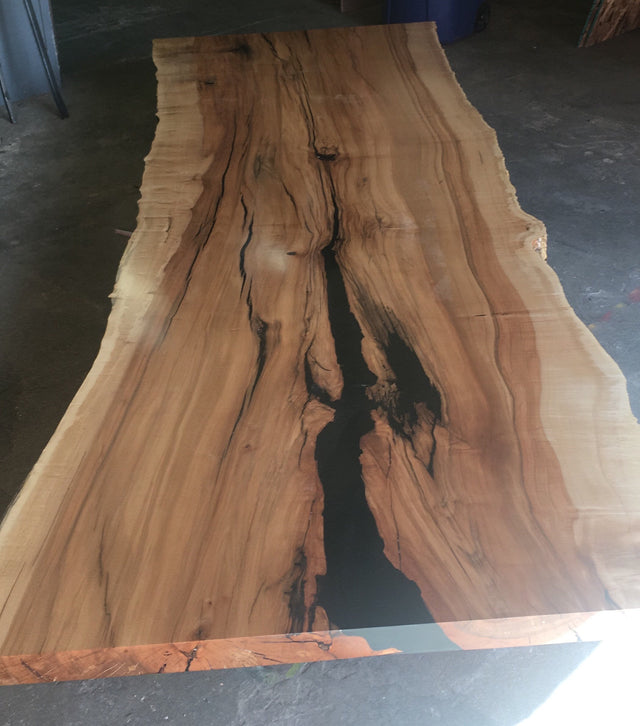 Live Edge Dining Table with Black Epoxy in Maple 