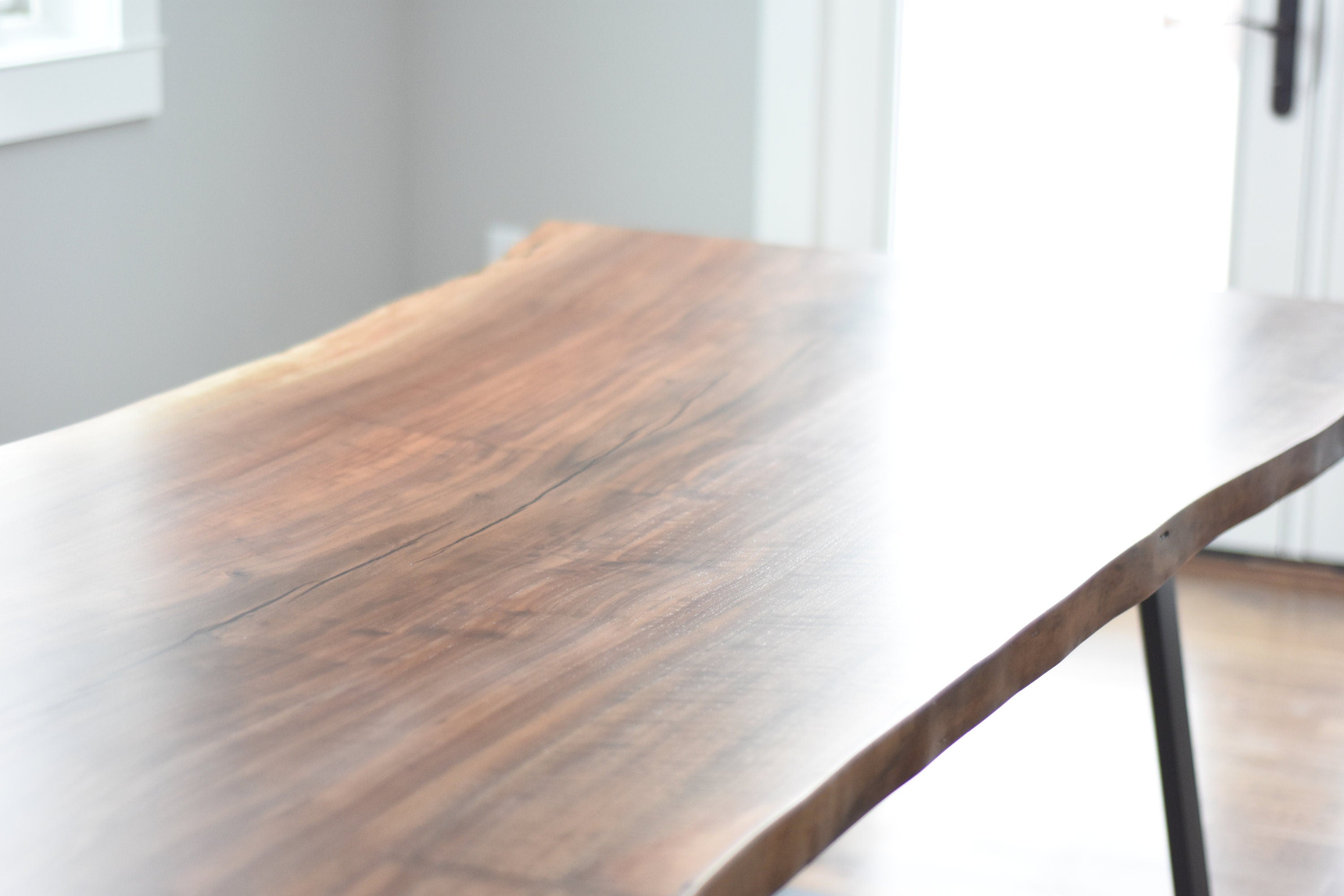 Live Edge Claro Walnut Single Slab Dining Table with Bench