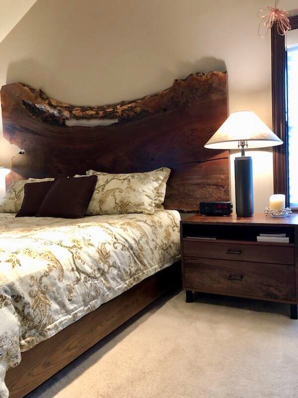 Bedside Tables in Walnut with Live Edge Headboard 3