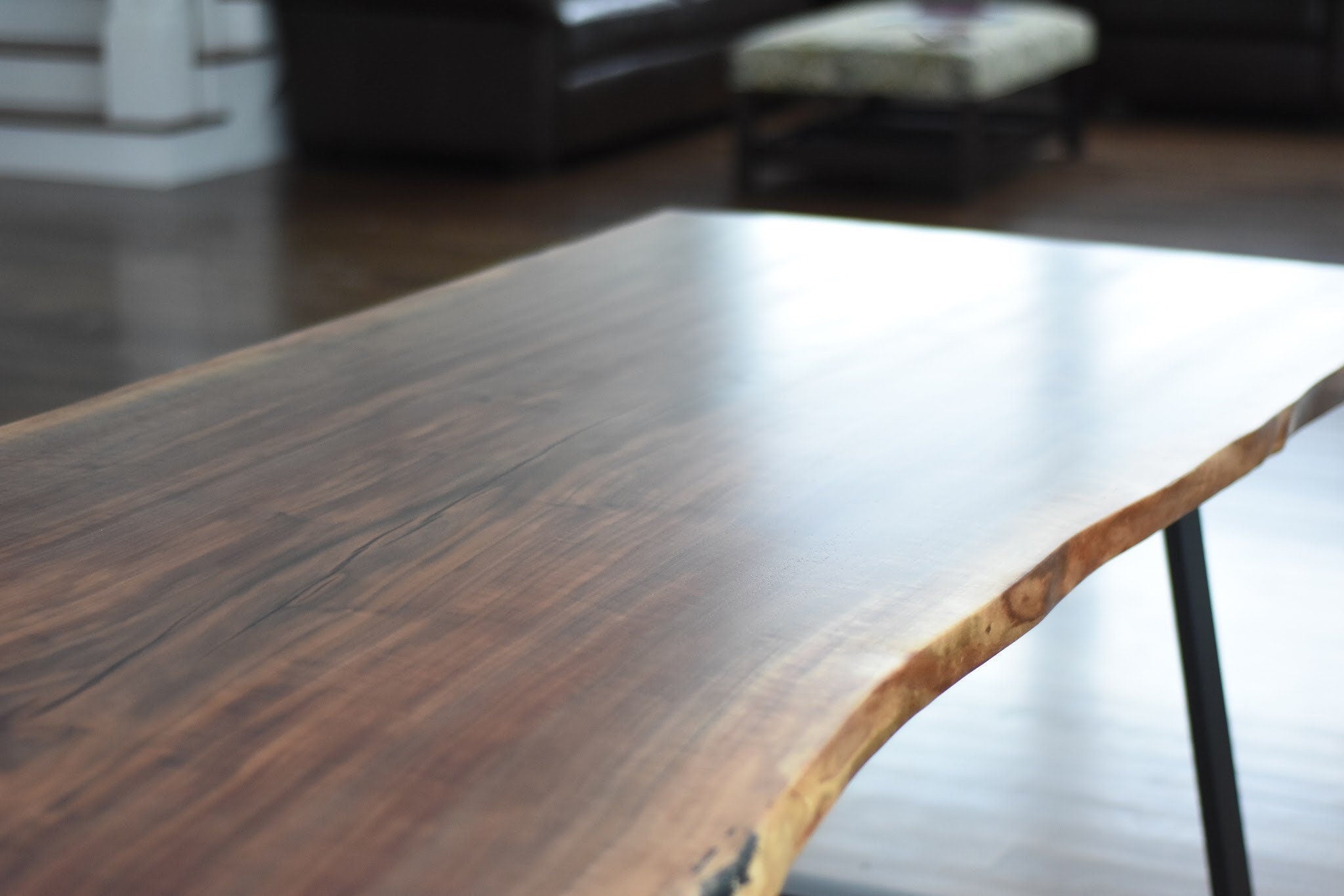 Live Edge Claro Walnut Single Slab Dining Table with Bench