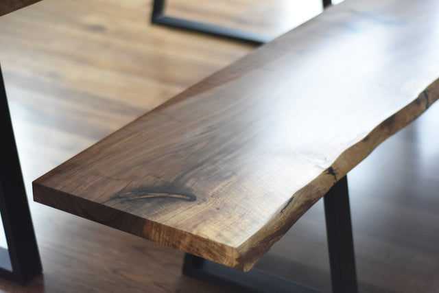 Live Edge Claro Walnut Single Slab Dining Table with Bench