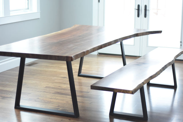 Live Edge Claro Walnut Single Slab Dining Table with Bench