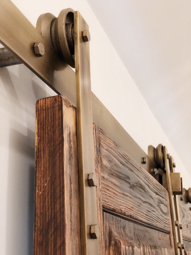 Sliding Barn Door Antique Brass Hardware Set