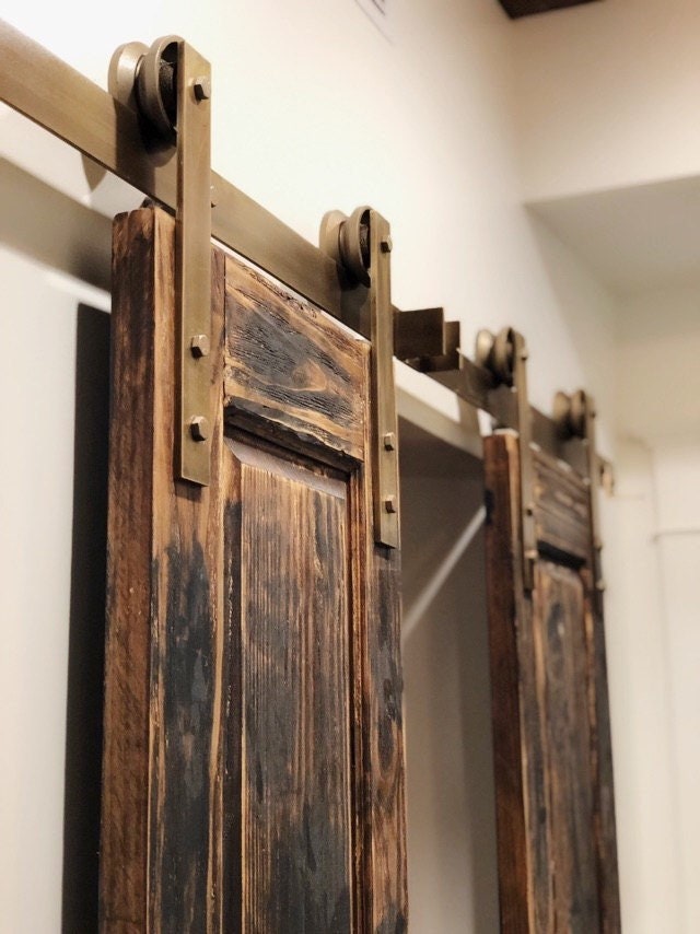 Sliding Barn Door Antique Brass Hardware Set