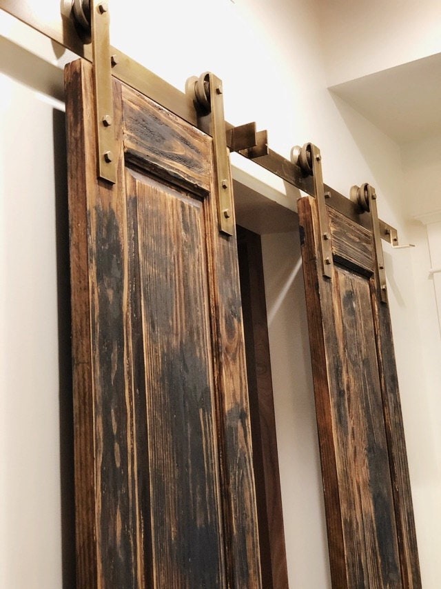 Sliding Barn Door Antique Brass Hardware Set