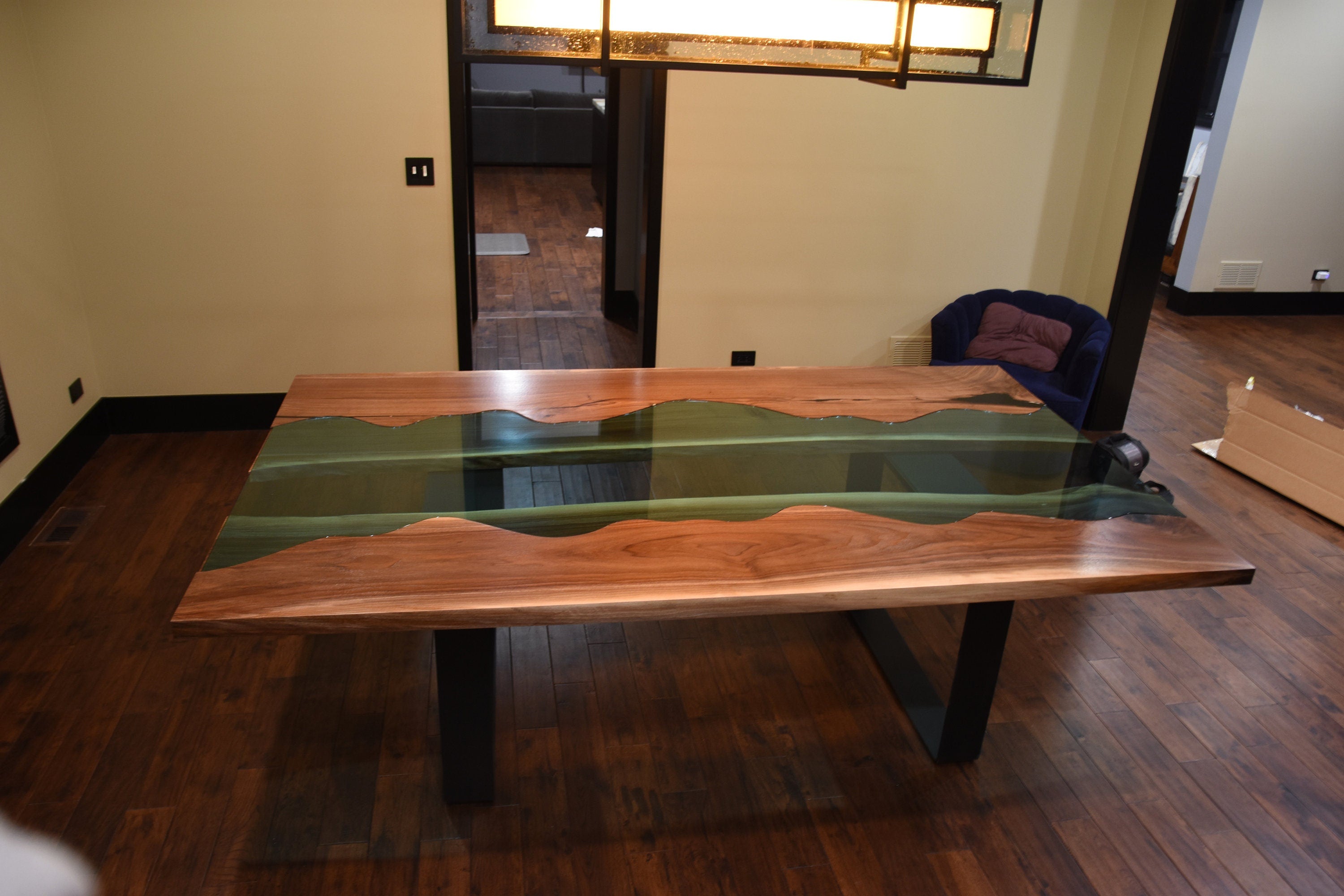 Handmade Black Walnut Live Edge River Dining Table