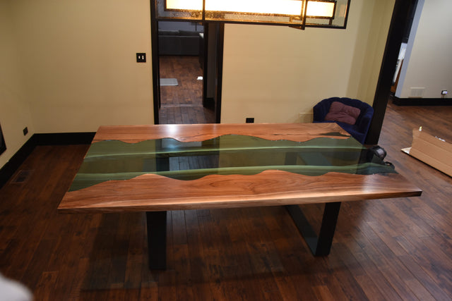 Live Edge Walnut & Glass River Dining Table