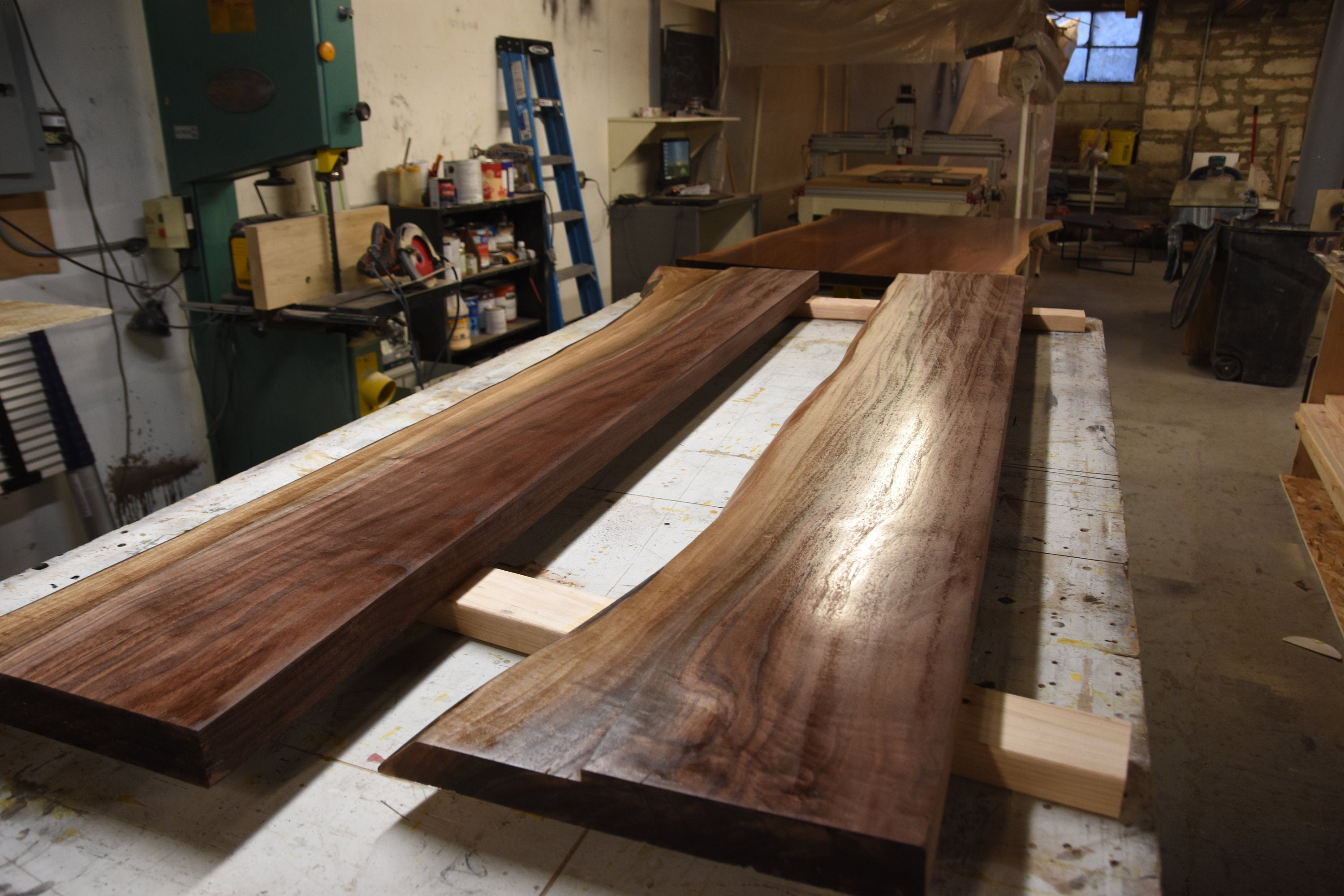 Handmade Black Walnut Live Edge River Kitchen Table with invented glass