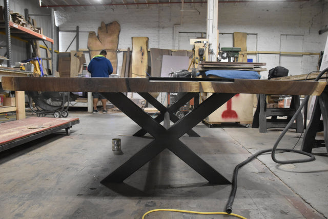 Live Edge Dining Table with River Glass in Black Walnut