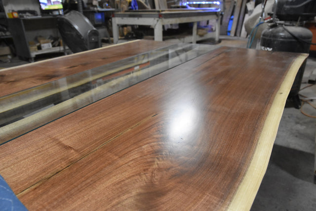 Live Edge Dining Table with River Glass in Black Walnut