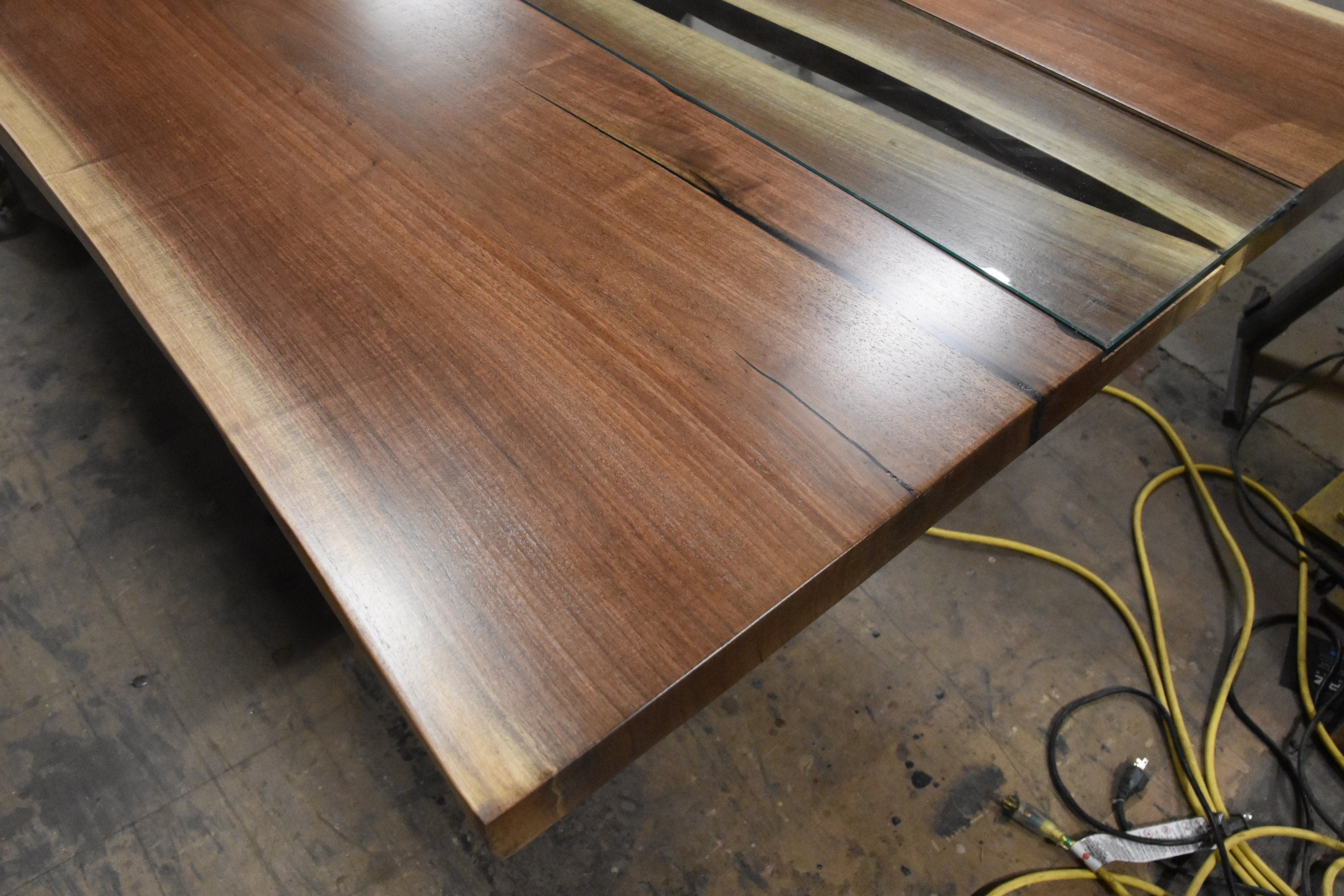 Live Edge Dining Table with River Glass in Black Walnut