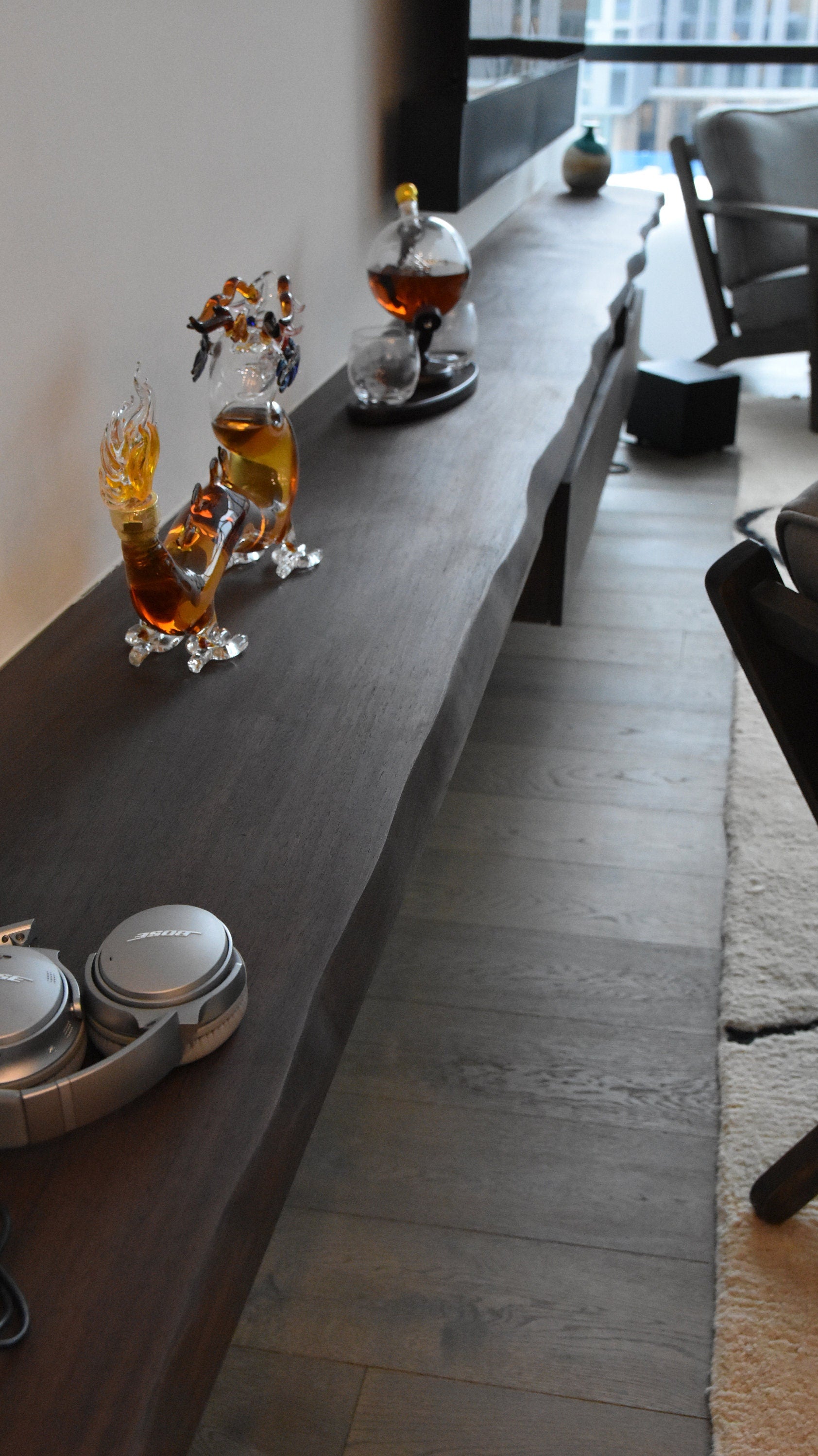 Floating Live Edge Shelves Entertainment Center w/ Solid Black Walnut Cabinet